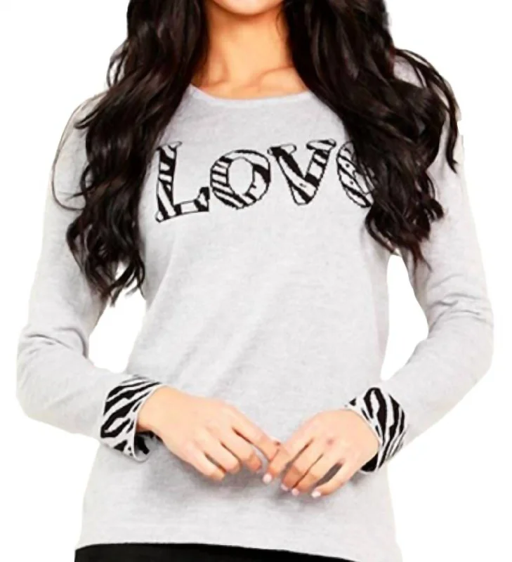 Women's Holiday Attire Love Scoop Neck Sweater In Silver