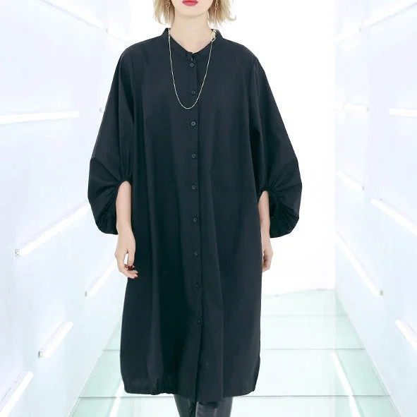 Women's Vacation Garments Style black Cotton dresses Vintage Outfits drawstring Midi Dress