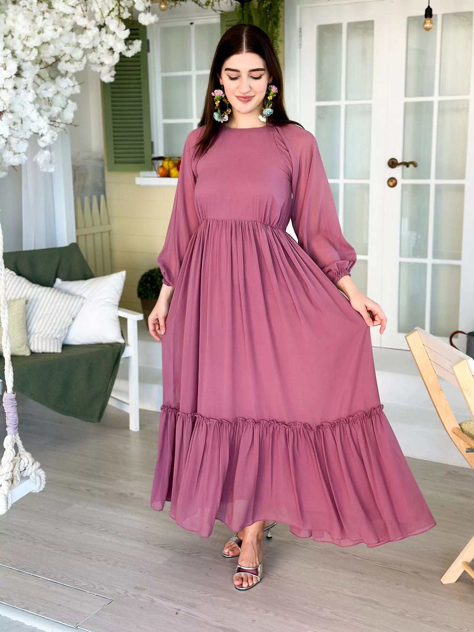 Timeless Women's Clothing Allium Solid Long Dress - Mauve