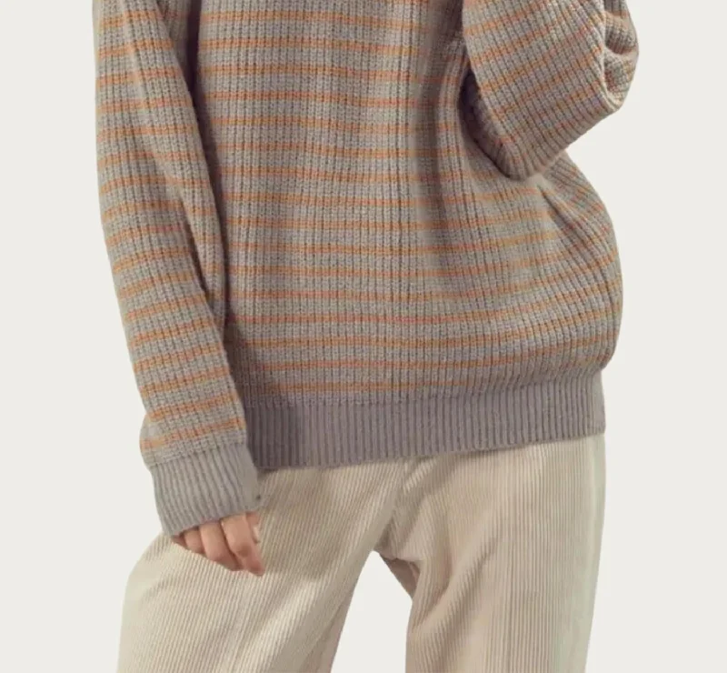 Stylish Clothes For Women Ribbed Half-Zip Sweater In Grey Taupe Combo