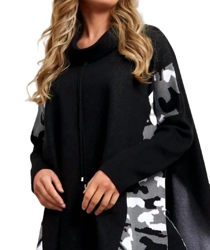 Women's Transitional Outfit Two Pocket Poncho In Black/multi (A/s)