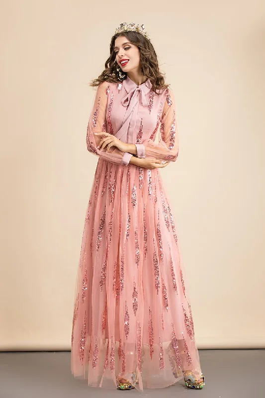 Women's Sports Apparel FashionSierra - Long Sleeves Sequined Patchwork Elegant Maxi Party Dresses