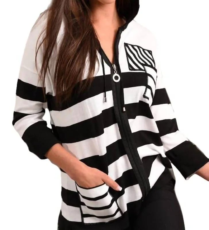 Women's Office Attire Sleeve Hooded Cardigan In White/black