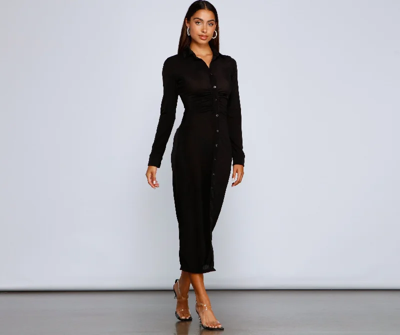 Women's Comfy Attire For Lounging Trendsetting Stunner Slinky Charming Knit Midi Dress