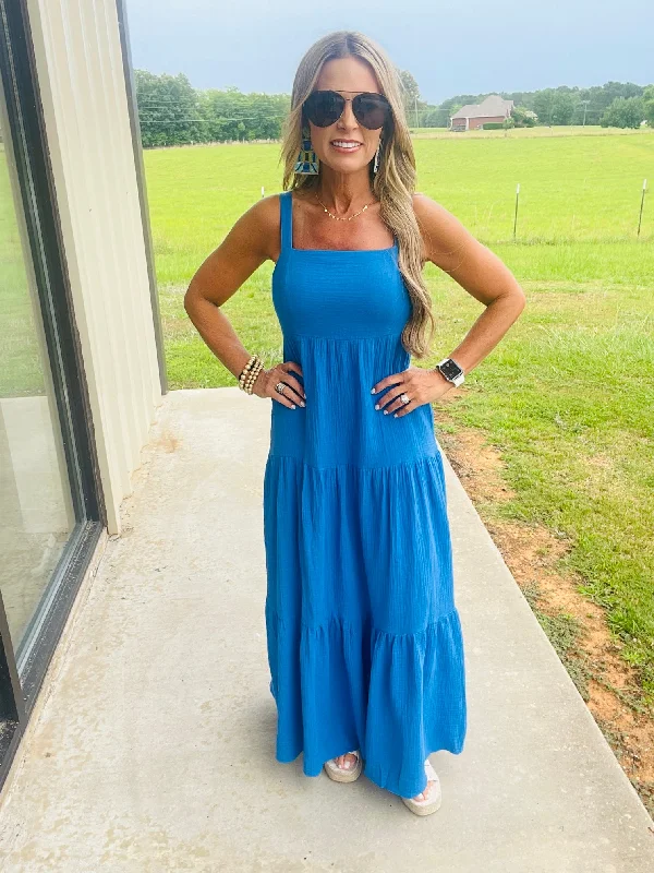 Women's Comfortable Garments SHORT OF BLUE MIDI DRESS