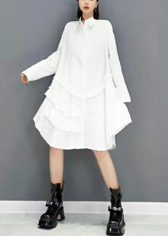 Women's Clothing For Travel Casual White Peter Pan Collar Button Fall Long Sleeve Dresses