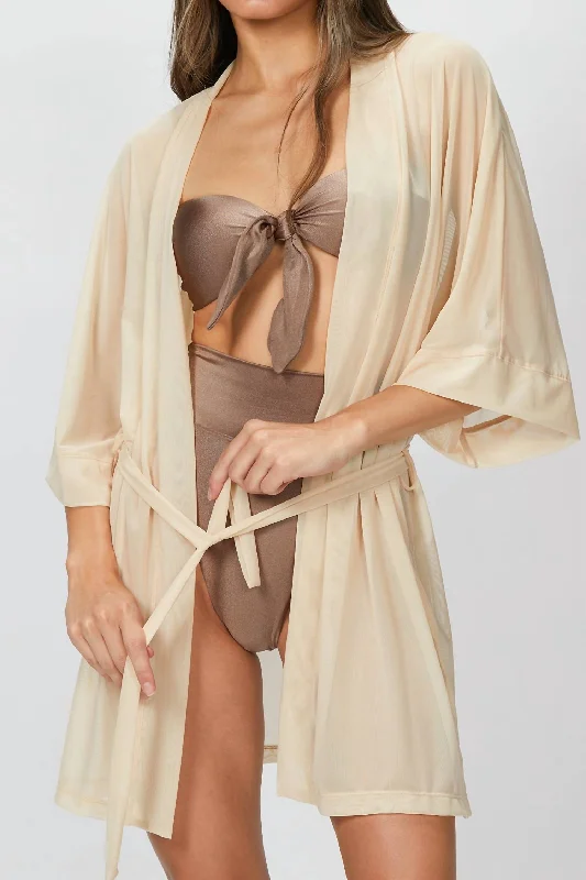 Women's Cozy Clothes Mesh Kimono In Sand