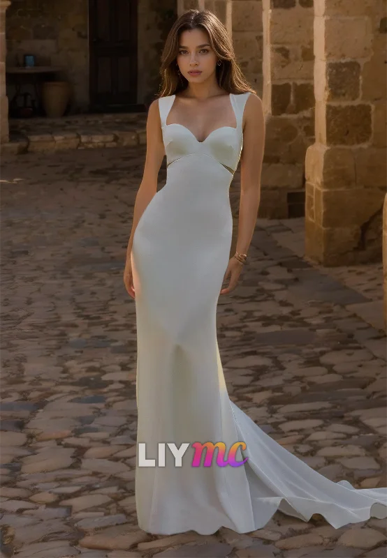 Women's Clothing For Work Sweetheart Sleeveless Sleek Fitted Mermaid Beach Wedding Dress
