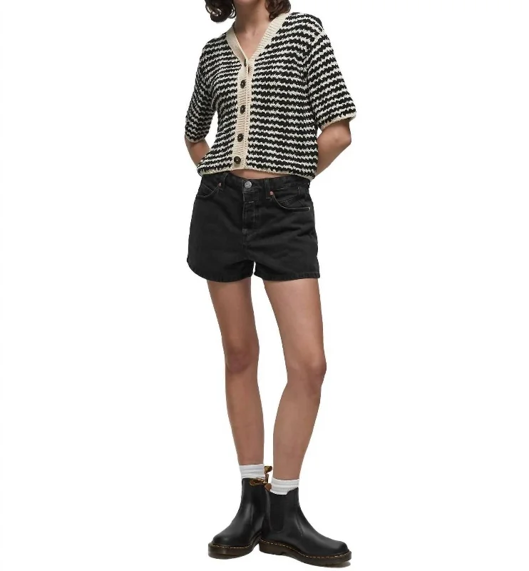 Women's Formal Event Clothing V Short Sleeve Cardigan In Black
