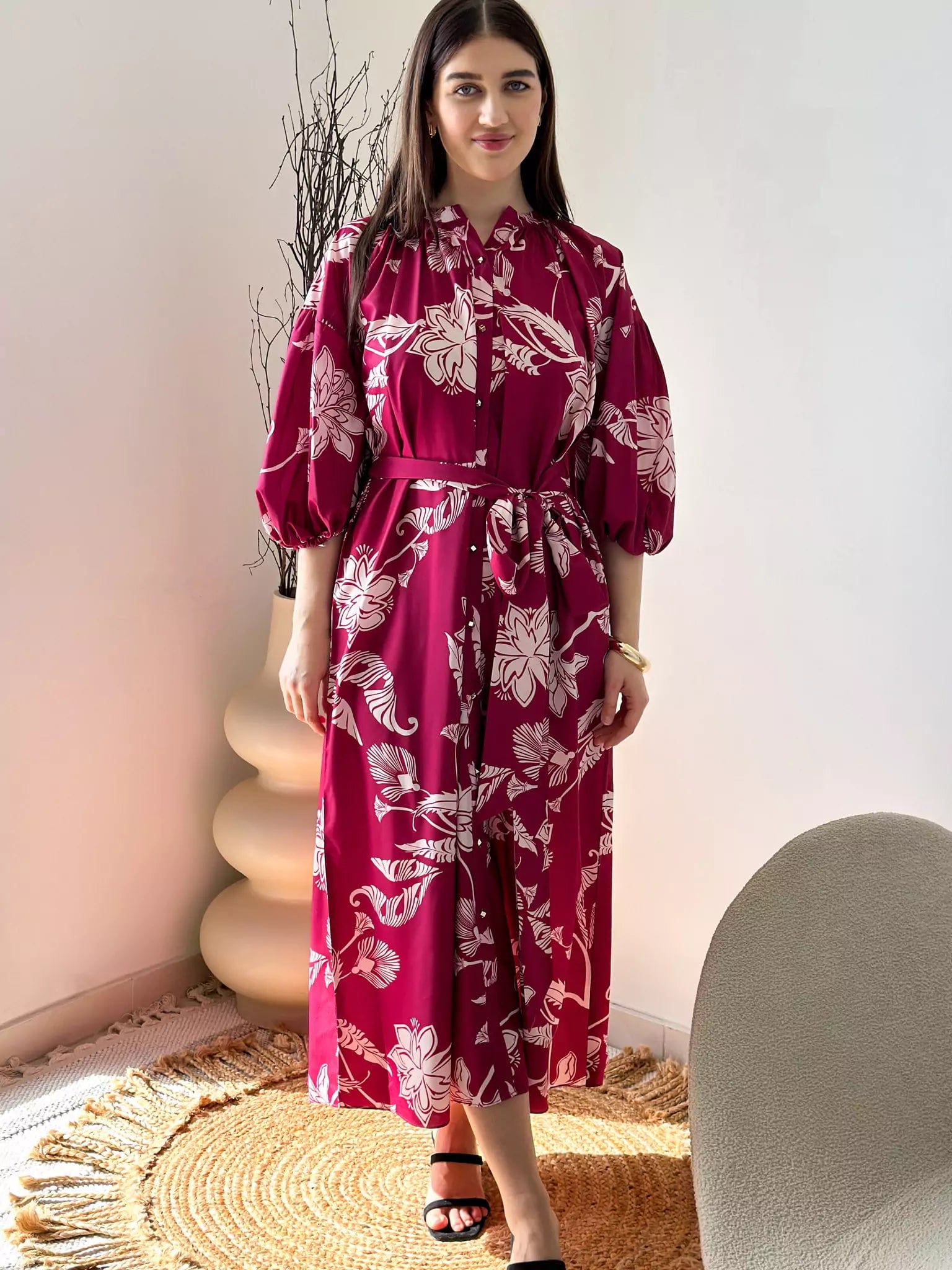 Women's High-Fashion Attire Sugar Plum Button Down Dress