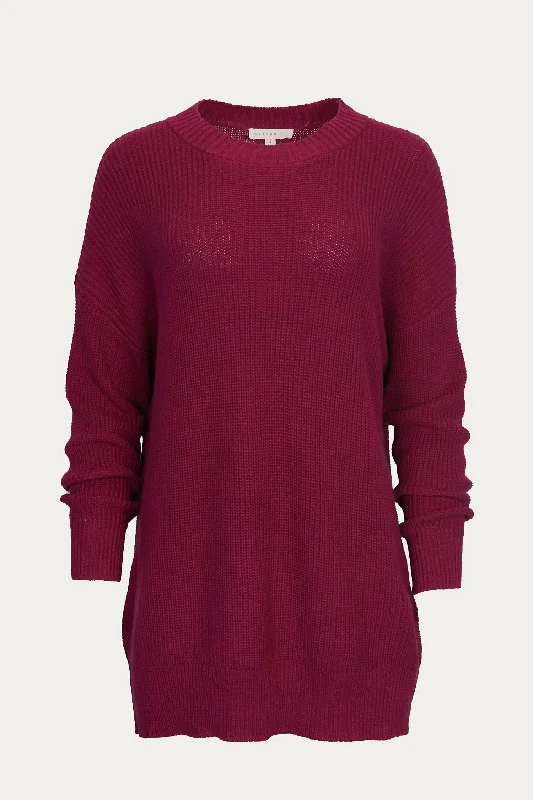 Luxury Women's Clothes Ribbed-Knit Cotton Sweater In Plum