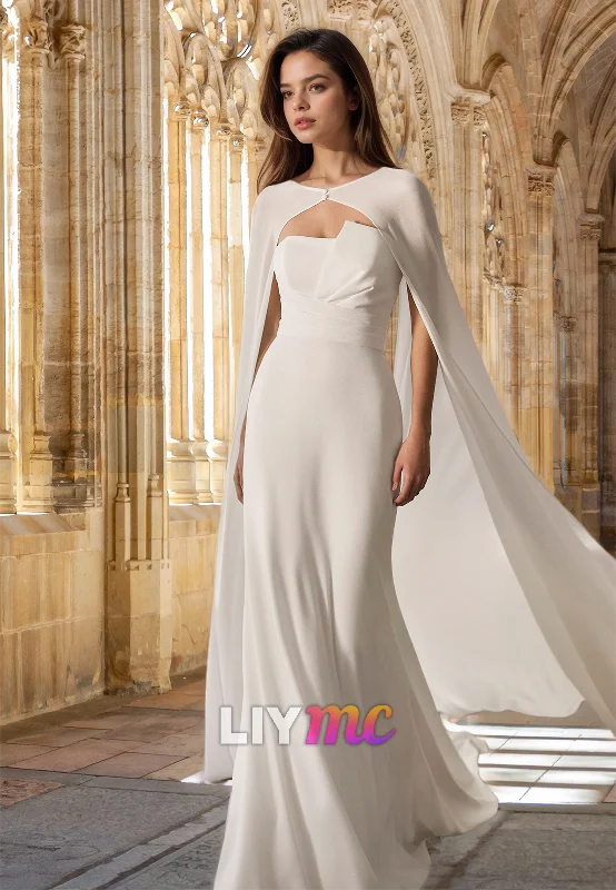 Women's Layered Outfit Straight Across Sleeveless Pleated Sleek Mermaid Wedding Dress