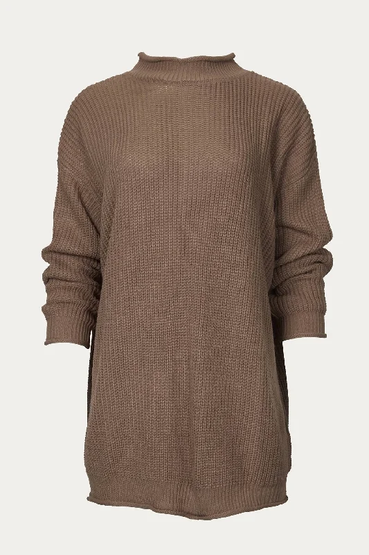 Women's Party Clothes Ribbed-Knit Oversized Turtleneck Sweater In Khaki