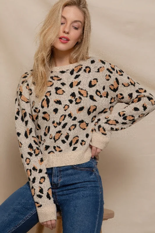 Comfortable Women's Clothing Long Slv Animal Jacquard Sweater