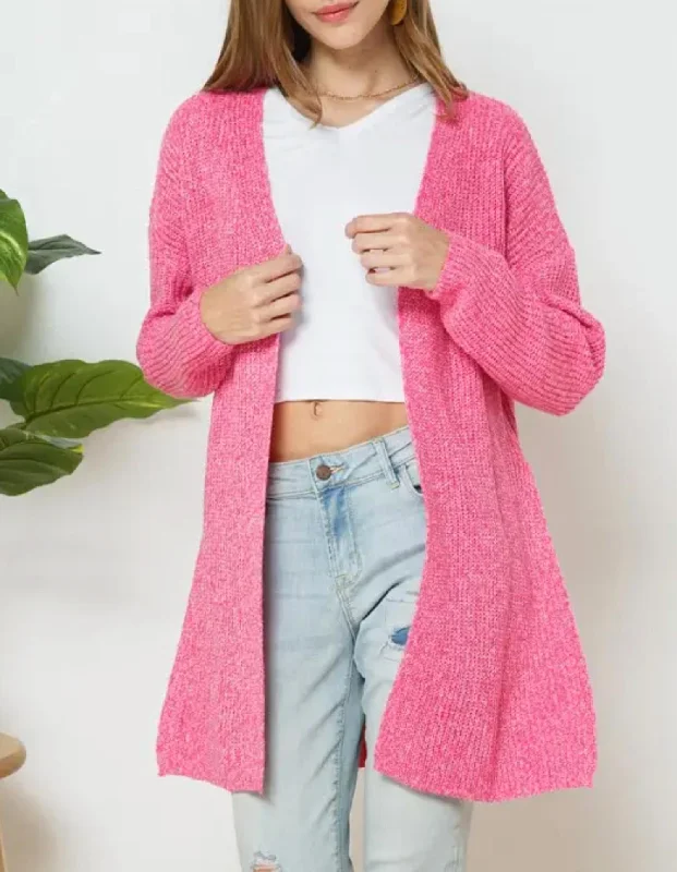 Fashionable Women's Clothes Ribbed-Knit Open-Front Cardigan In Hot Pink