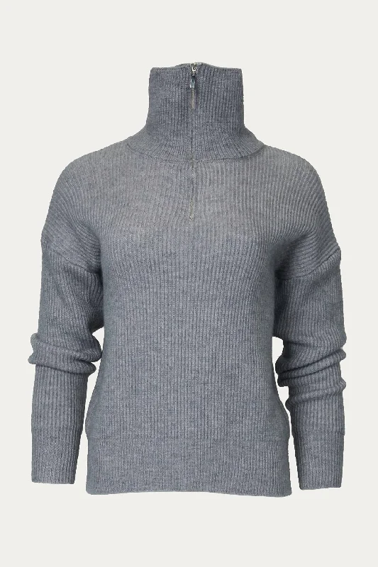 Women's Clothes For Work Ciut Half-Zip Ribbed Sweater In Grey