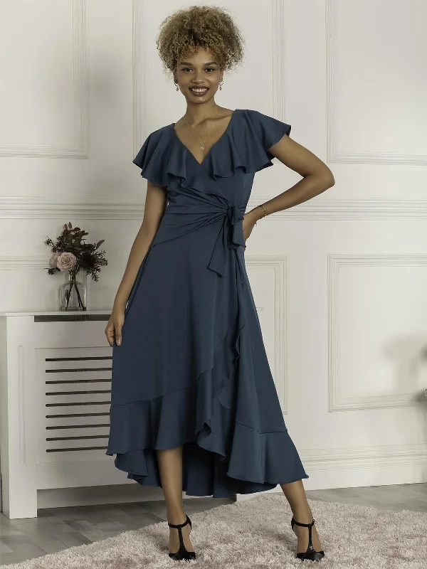 Fashionable Women's Clothes Priya Frill Dipped Hem Dress, Teal