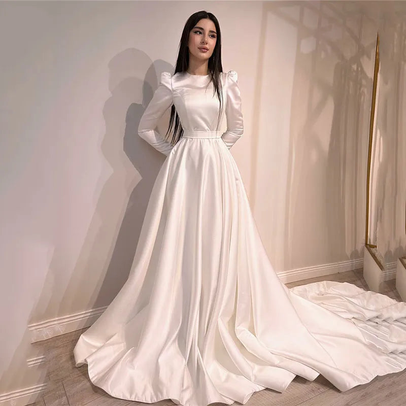 Women's Night-Out Clothes Ivory Muslim Wedding Dresses A Line Long Sleeve Bride Dress Classic Sleeveless Elegant Floor Length Wedding Gowns Women's Night-Out Clothes Ivory Muslim Wedding Dresses A Line Long Sleeve Bride Dress Classic Sleeveless Elegant Floor Length Wedding Gowns