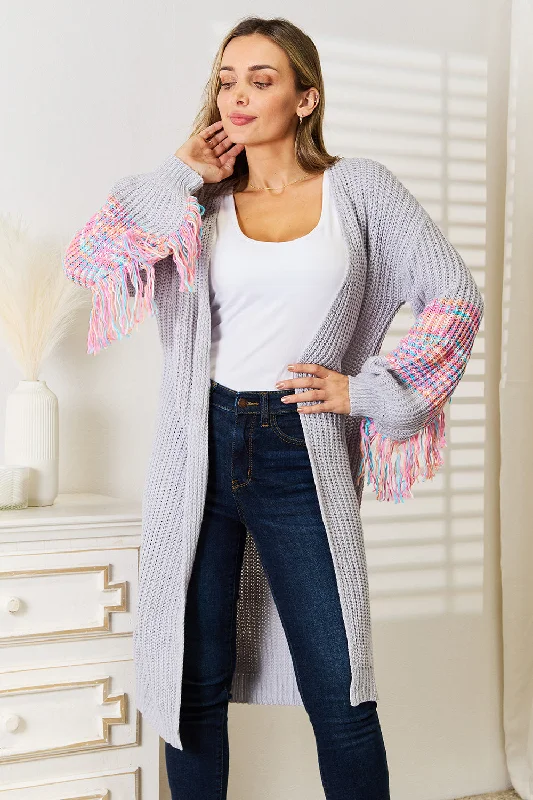 Women's Professional Attire Fringe Sleeve Dropped Shoulder Cardigan
