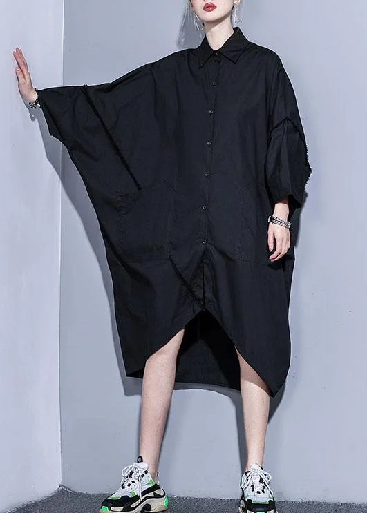Women's Formal Event Clothing Organic lapel pockets patchwork cotton spring clothes For Women design black Traveling Dress