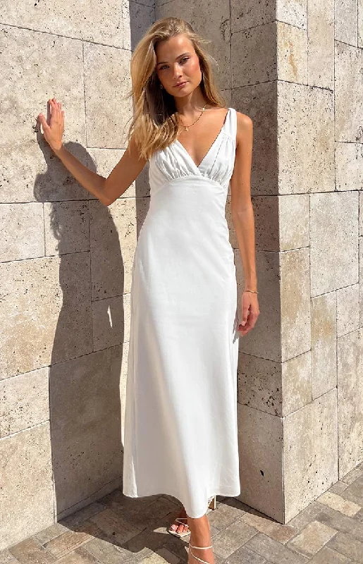 Timeless Women's Apparel Verlaine White Linen Blend Maxi Dress