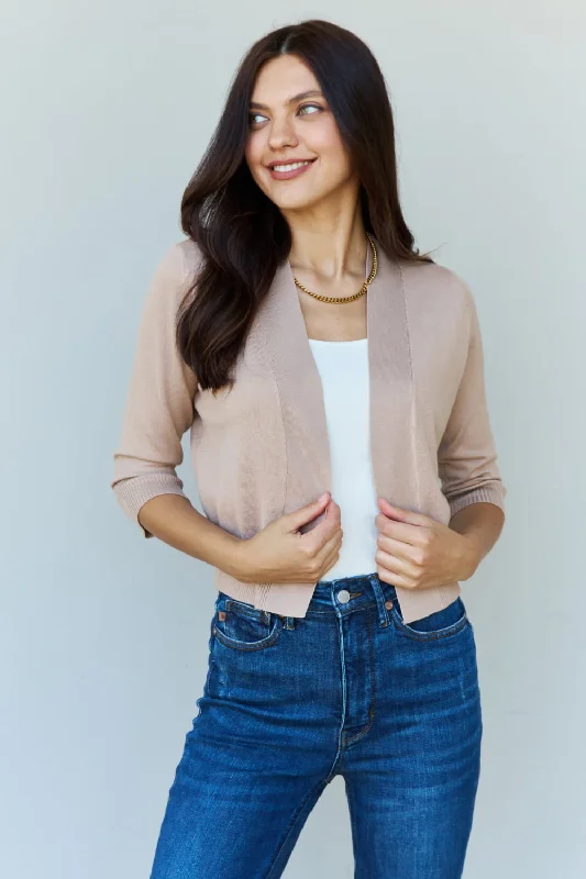 Women's Seasonal Attire My Favorite Full Size 3/4 Sleeve Cropped Cardigan in Khaki