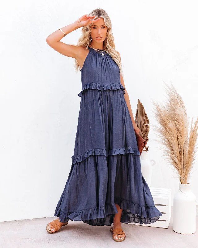 Women's Clothes For Work Events Brave Soul Pocketed Halter Maxi Dress - Navy