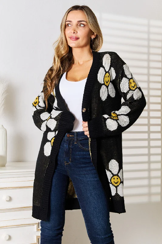 Women's Vintage Attire Floral Button Down Longline Cardigan