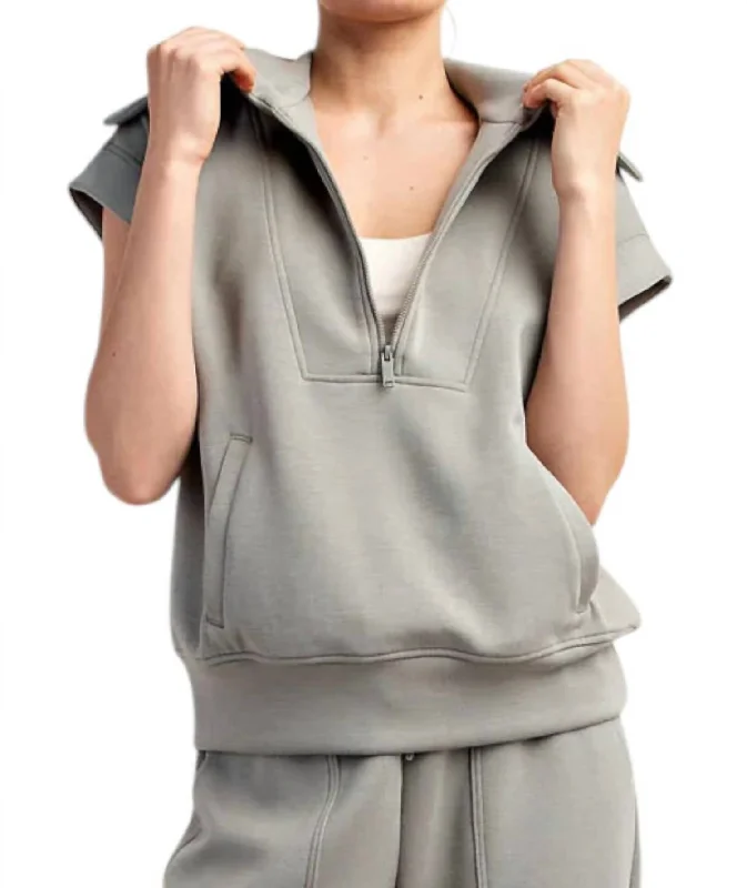 Stylish Looks Modal Quarter Zip Top In Dusty Sage