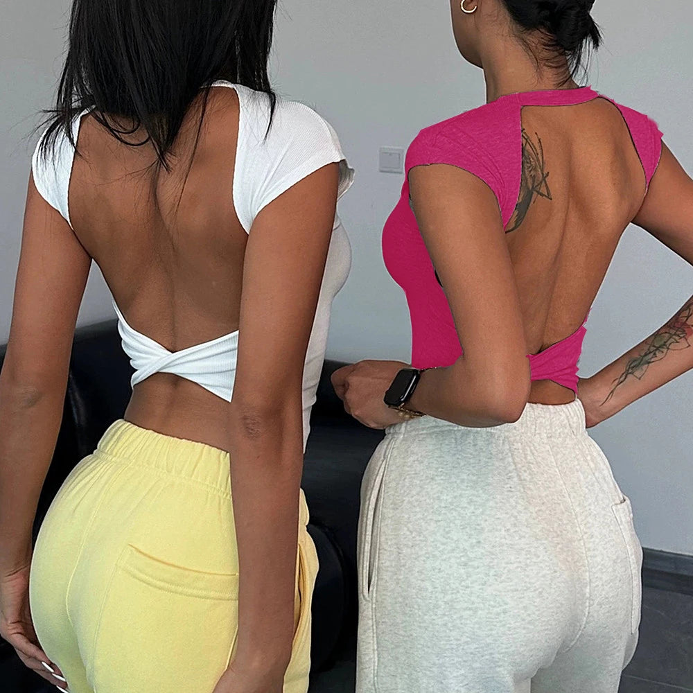 Women's Clothes Open Back Twist Yoga Top