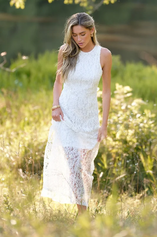 Vintage-Inspired Women's Clothes Irresistible Charm White Lace Maxi Dress