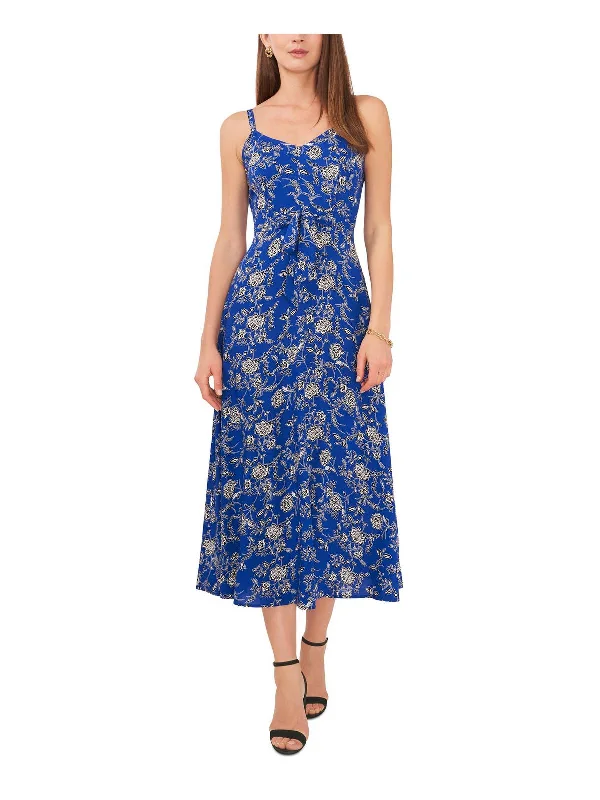 Women's Relaxed Outfit Petites Womens V-Neck Tea Midi Dress