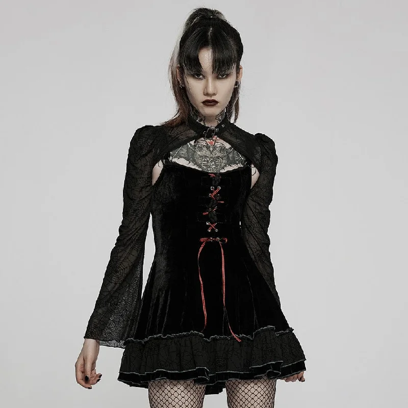 Women's Fashionable Attire For Work Women's Gothic Lacing-up Velet Slip Dress with Lace Cape