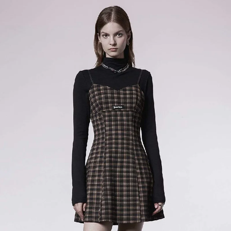 Charming Women's Outfit For Special Occasions Women's Grunge Slim Fitted Plaid Slip Dress