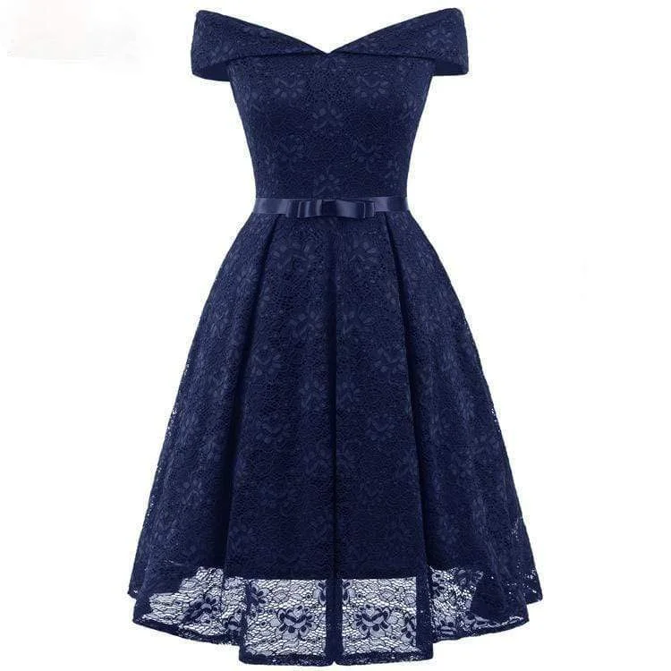 Women's Outerwear Clothing Women's Vintage Off Shoulder Lace Party Dresses Bridesmaid Dresses with Bow Belt Wedding Dress